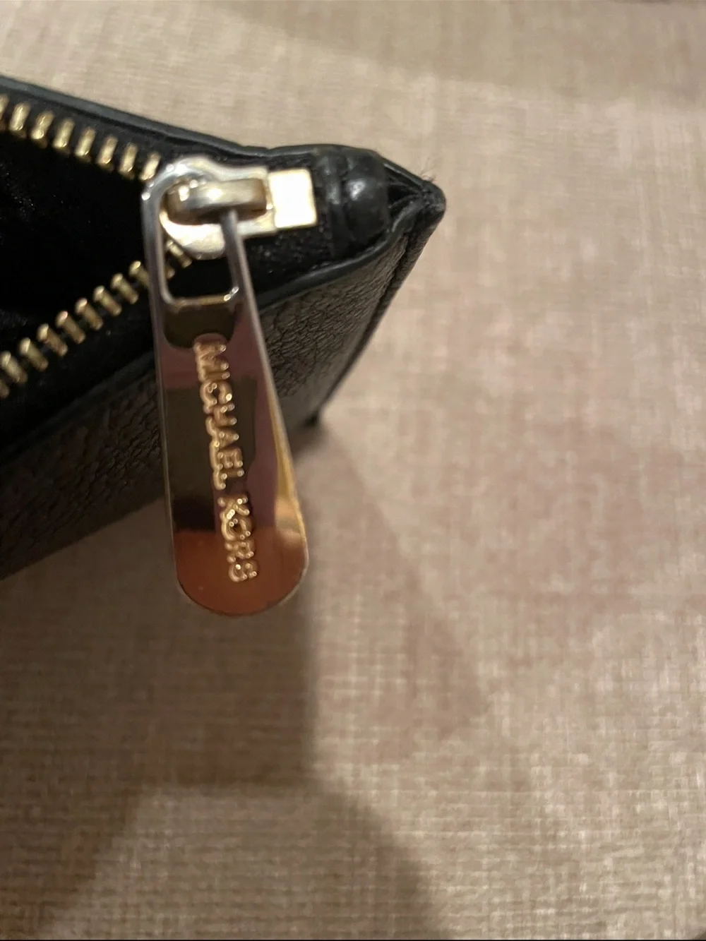 Michael Kors Black Leather Wristlet with Gold Logo